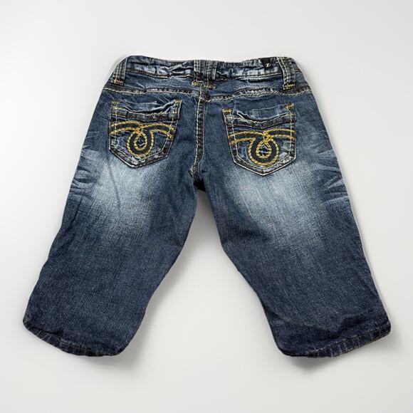 Z2 Jeans Size 1 Y2K VTG Capri Stitching Dark Stonewashed Embroidered Pockets - Picture 2 of 10